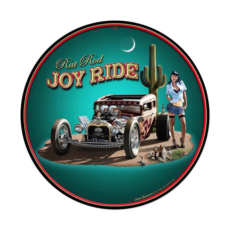 Lg277 14 X 14 In. Rat Rod Joy Ride Round Metal Sign