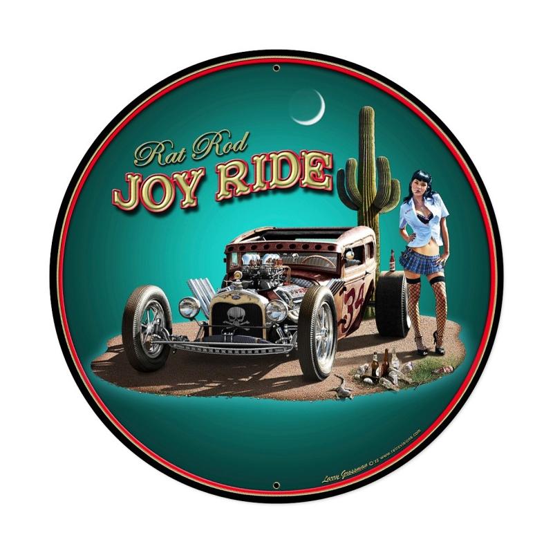 Lg278 28 X 28 In. Rat Rod Joy Ride Round Metal Sign
