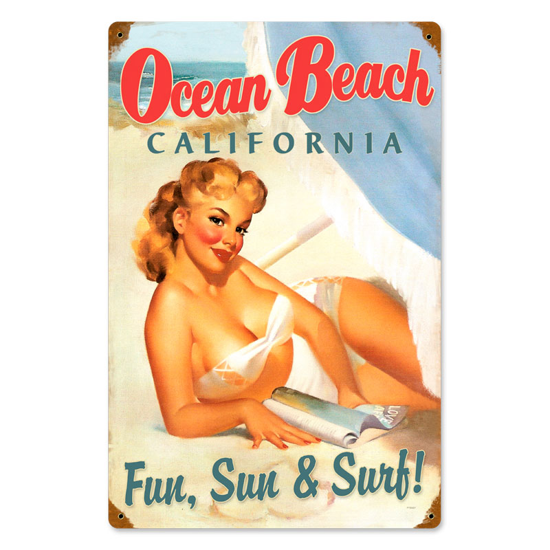 Pts057 12 X 18 In. Ocean Beach Pinup Vintage Metal Sign