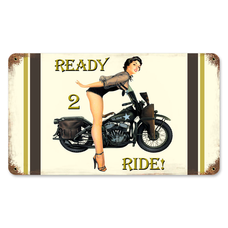 Pts066 14 X 8 In. Ready 2 Ride Vintage Metal Sign