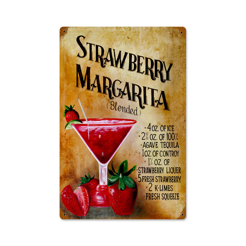 Pts212-wf 12 X 18 In. Strawberry Margaritia Vintage Metal Sign