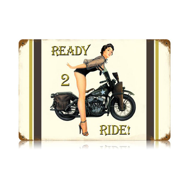 V033 18 X 12 In. Ready To Ride Vintage Metal Sign