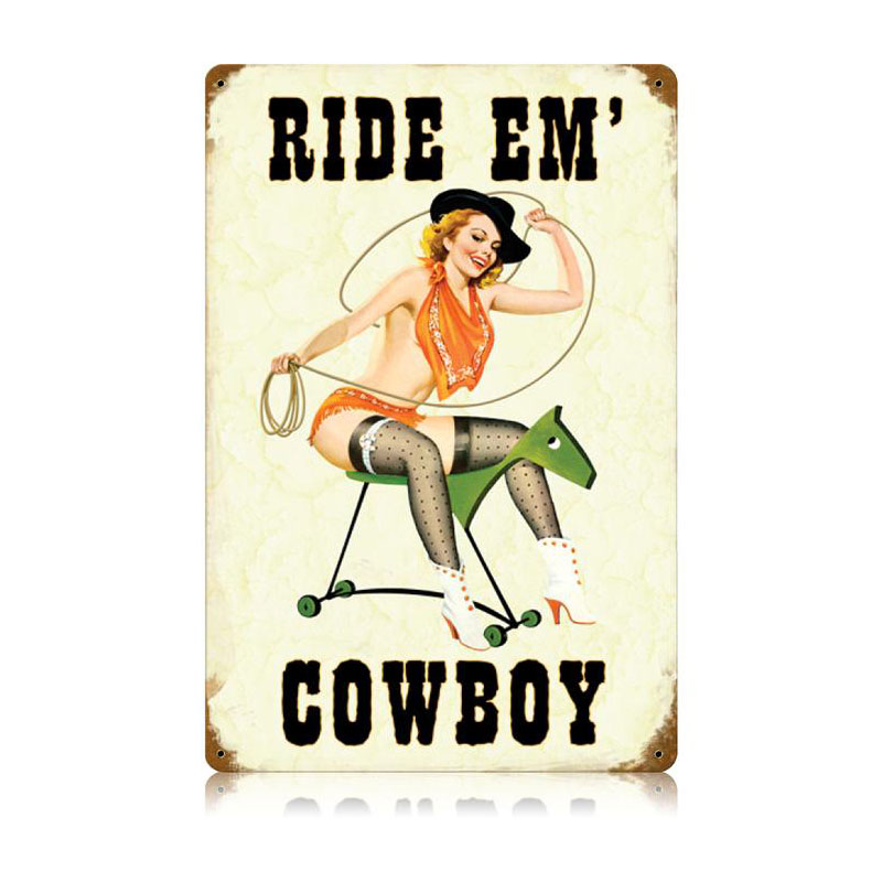 V260 12 X 18 In. Ride Em Cowboy Vintage Metal Sign