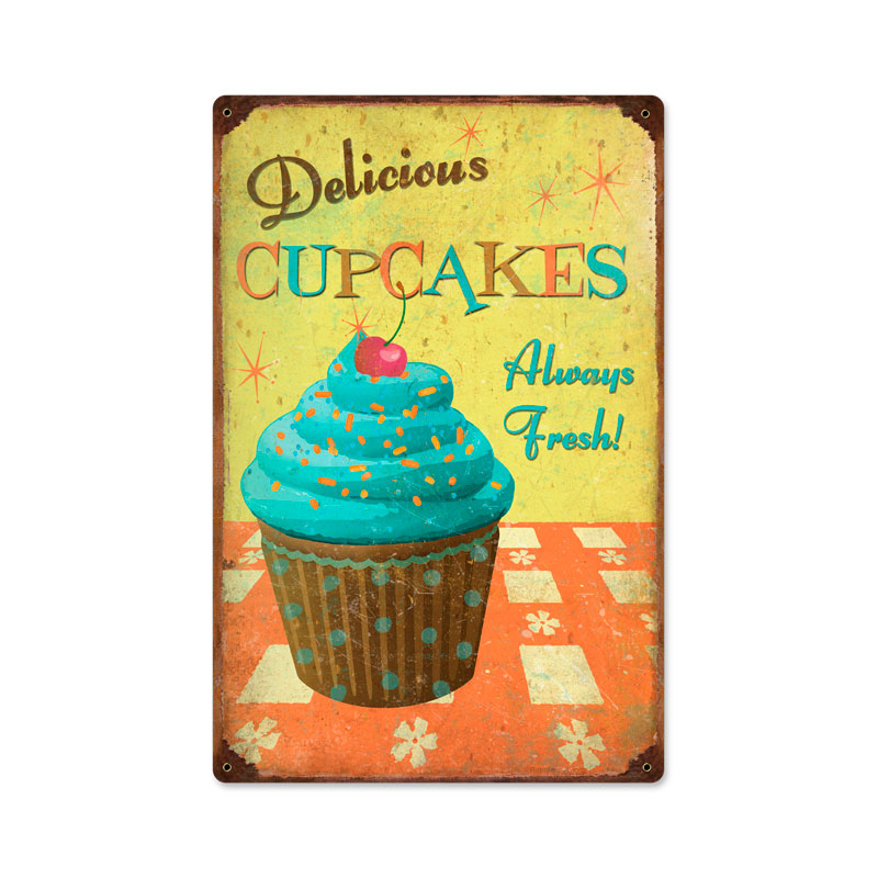Rpc292-wf 12 X 18 In. Cupcakes Delicious Metal Sign With Wood Frame