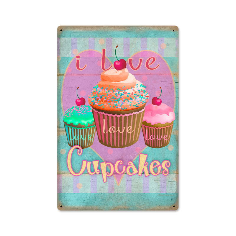 Rpc294-wf 12 X 18 In. Cupcakes Love Metal Sign With Wood Frame