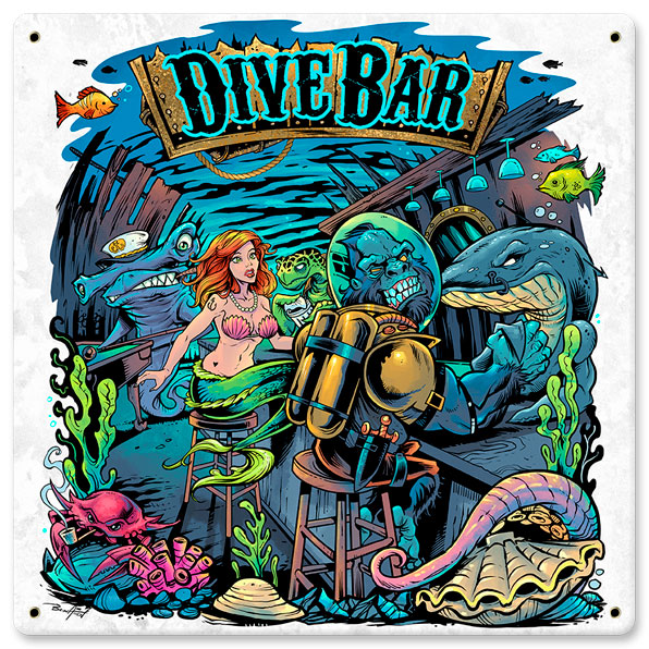 Fly048 12 X 12 In. Dive Bar Satin Metal Sign