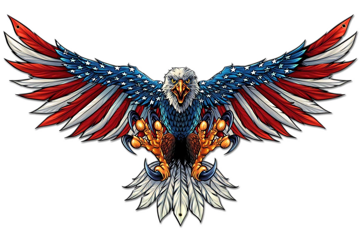 Fly077 29 X 18 In. Eagle With Us Flag Wing Spread Plasma Metal Sign
