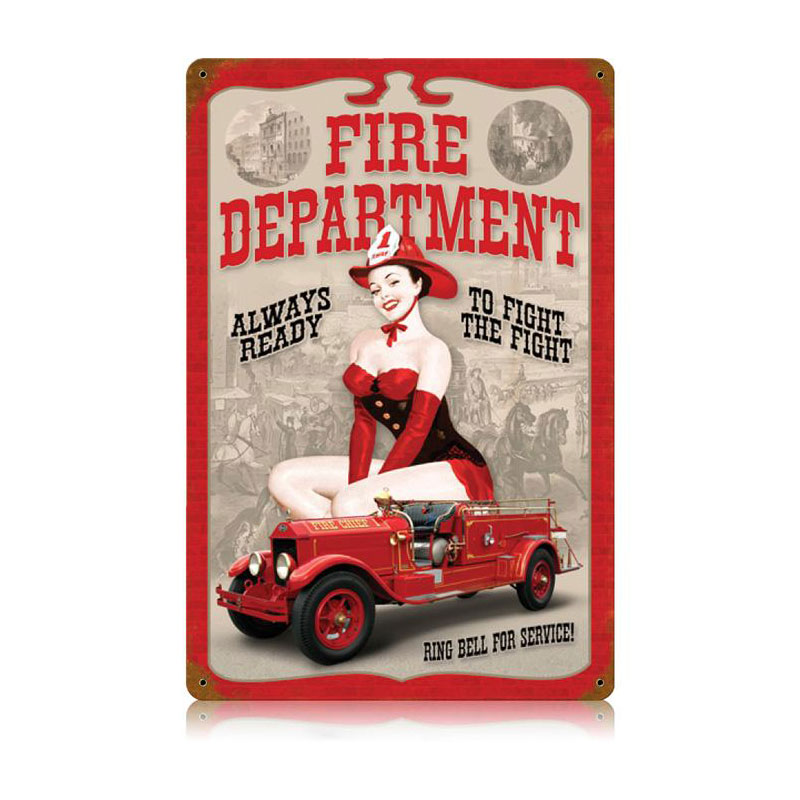 V517 Fire Department Pin Up Vintage Metal Sign - 12 X 18 In.
