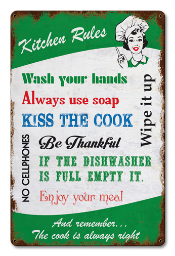 Pts770 Kitchen Rules Satin Metal Sign - 12 X 18 In.