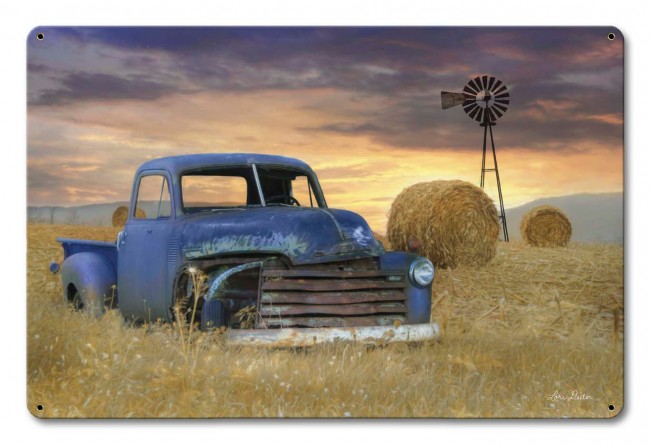 18 X 12 In. Penny Lane Blue Truck Windmill Satin Sign