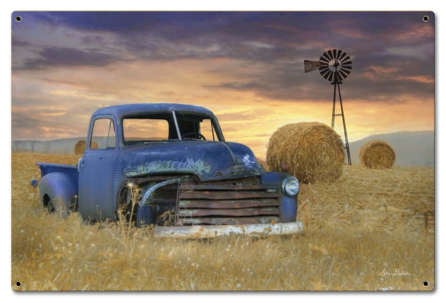 24 X 16 In. Penny Lane Blue Truck Windmill Satin Sign