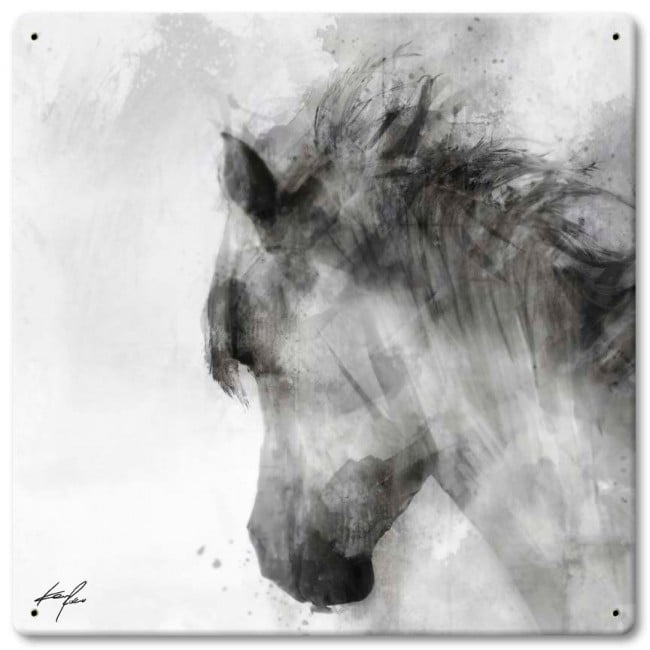 12 X 12 In. Penny Lane Horse Drawing Black & White Light Facing Satin Sign