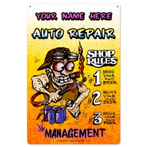 Mlk126 16 X 24 In. Personalized Auto Repair Shop Rules Metal Sign
