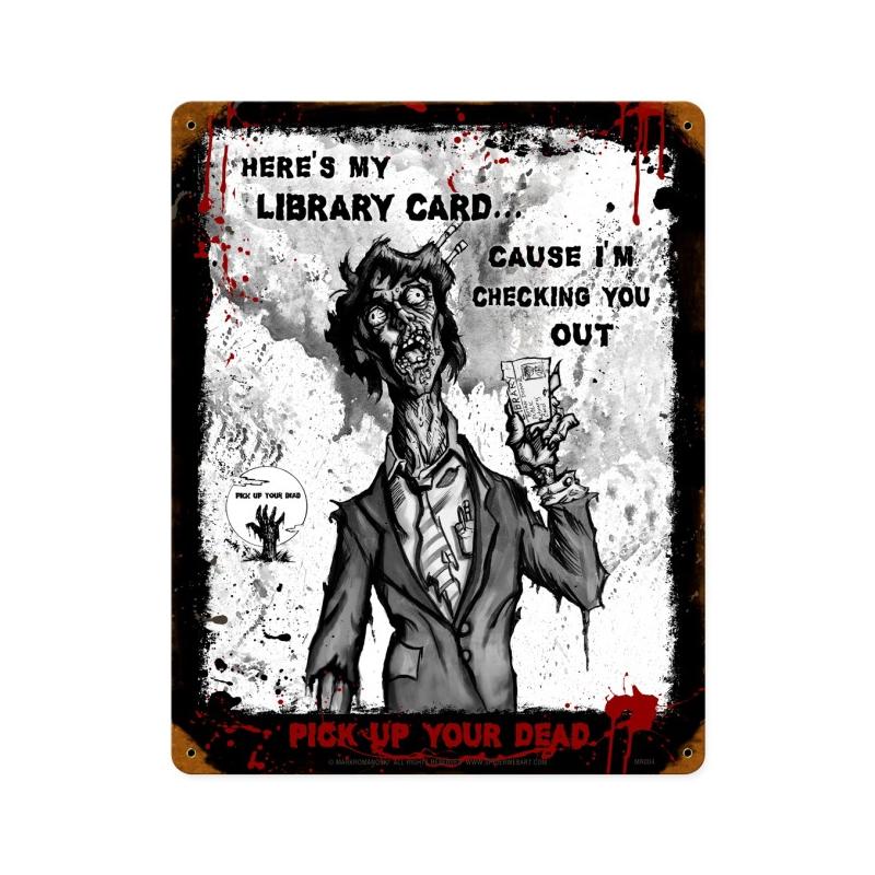 Zombie Library Card Sign Vintage Metal Sign