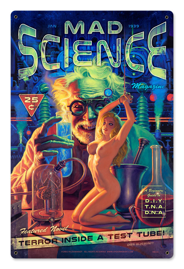 Hb225 12 X 18 In. Mad Science Magazine Satin Metal Sign