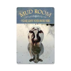 Aif060 Mud Room Cow Metal Sign