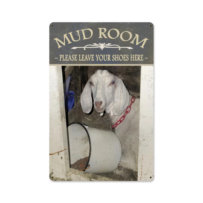 Aif088 Mud Room Goat Metal Sign