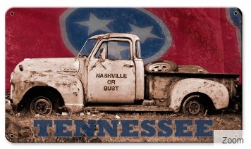 Aif157 24 X 30 In. Nashville Or Bust Truck With Flag Satin Metal Sign