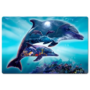 24 X 16 In. Dolphin Aqua Universe Satin Metal Sign