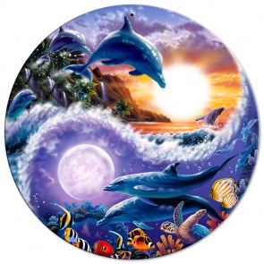 14 In. Sun Yin & Yang Dolphins Round Metal Sign
