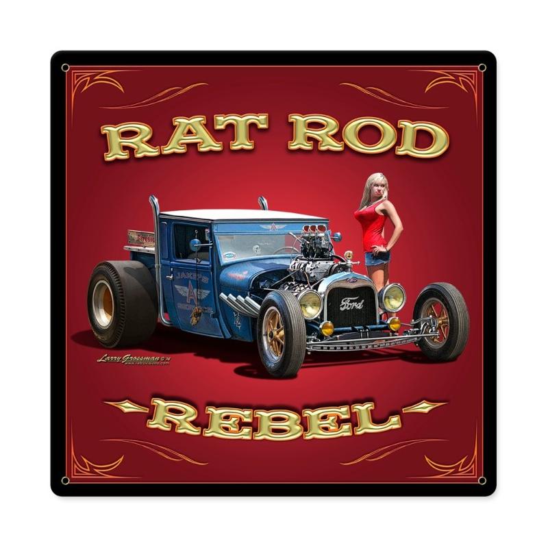 Lg465 Rat Rod Rebel Metal Sign
