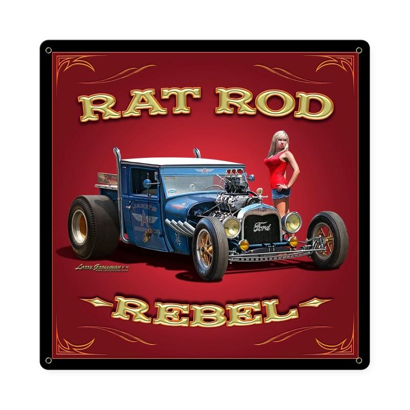 Lg466 Rat Rod Rebel Metal Sign