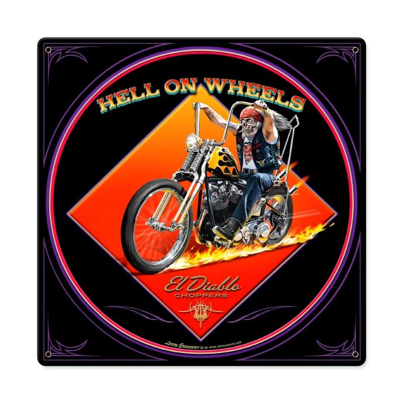 Lg486 Hell On Wheels Metal Sign