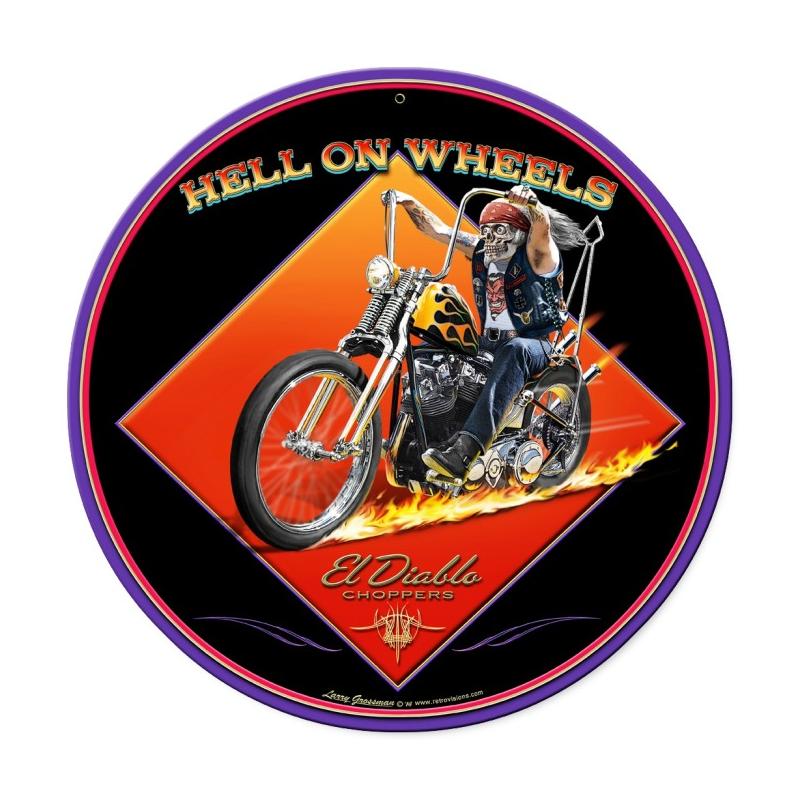 Lg490 Hell On Wheels Round Metal Sign