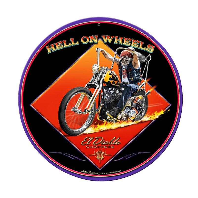 Lg491 Hell On Wheels Round Metal Sign