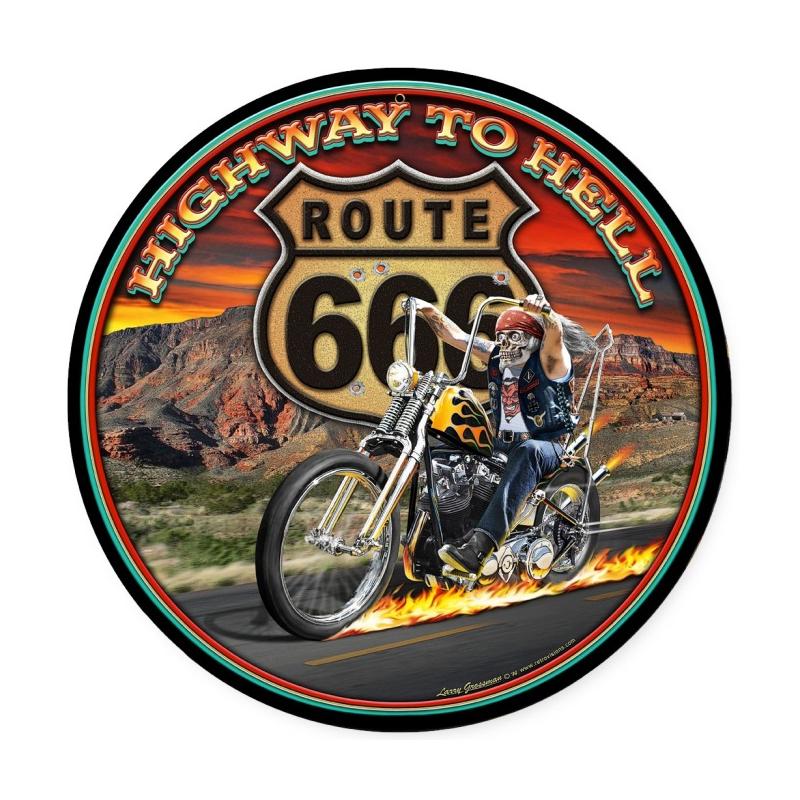 Lg493 Highway To Hell Round Metal Sign