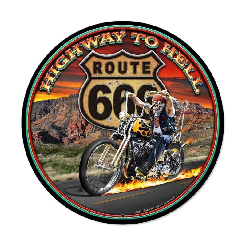 Lg494 Highway To Hell Round Metal Sign