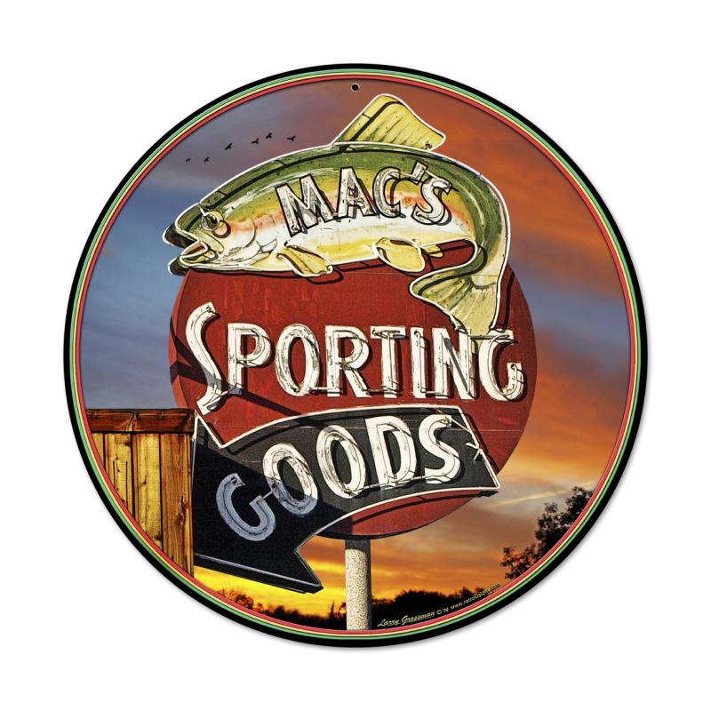 Lg580 Sporting Goods Round Metal Sign