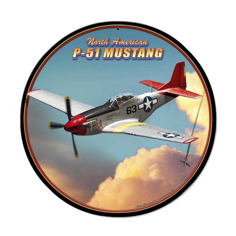 Lg608 P-51 Mustang Round Metal Sign