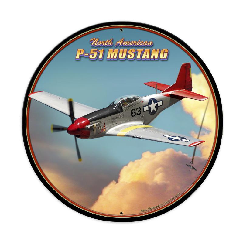 Lg609 P-51 Mustang Round Metal Sign