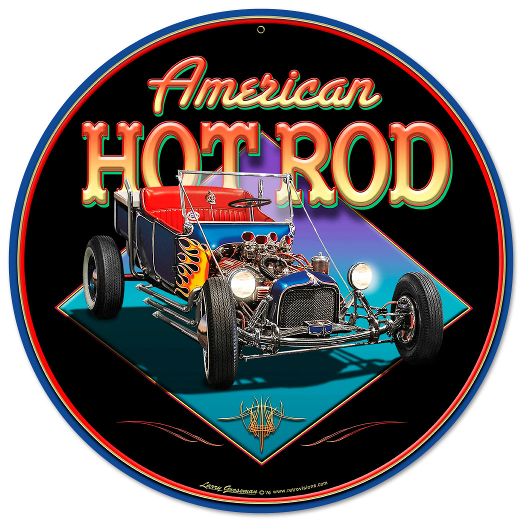 Lg674 14 In. American Hot Rod Round Metal Sign