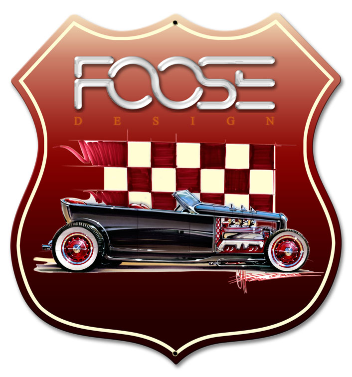 Cfos013 15 X 15 In. Foose Dragster Red Satin Shield Metal Sign