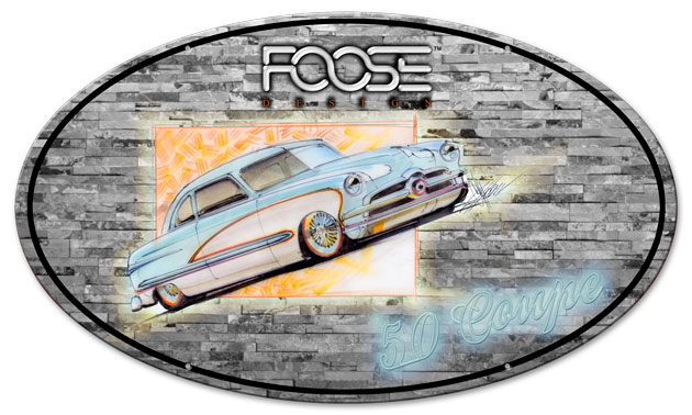 Cfos025 Foose 50 Ford Coupe Blue & White Oval Metal Sign