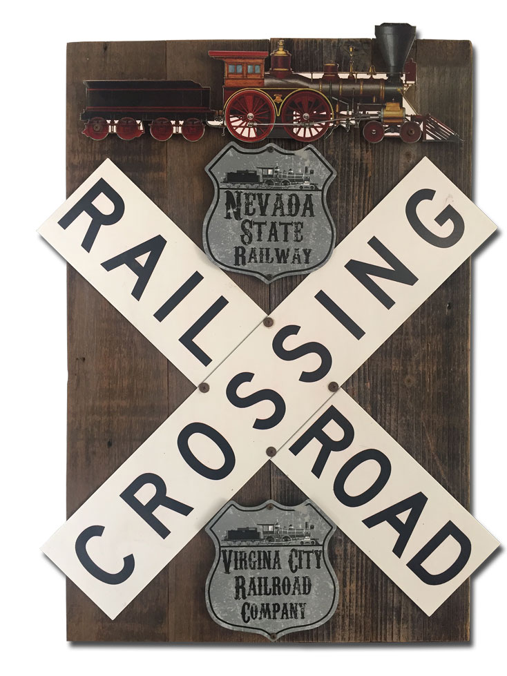 Ps502 18 X 26 In. Train Crossroad Railway Set Plasma Metal Sign Shape On Wood Plasma Metal Sign