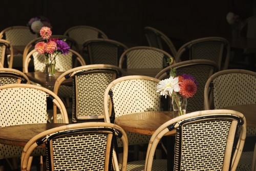 A Bouquet Of Flowers Amongst Empty Parisian Bistro Chairs & Tables - Paris France Poster Print By Philippe Widling, 40 X 26 - Large