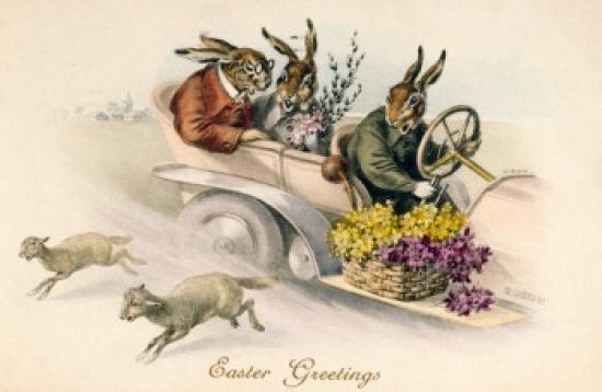 Sal9801134 Easter Rabbits Nostalgia Cards Poster Print - 18 X 24 In.