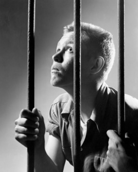 Sal2557188 Male Prisoner Holding Prison Bars In A Prison Cell Poster Print - 18 X 24 In.