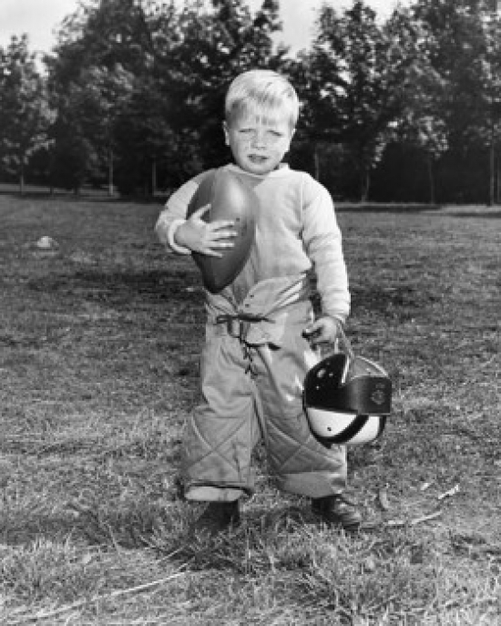 Sal2557299 Portrait Of A Boy Holding A Football & A Helmet Poster Print - 18 X 24 In.