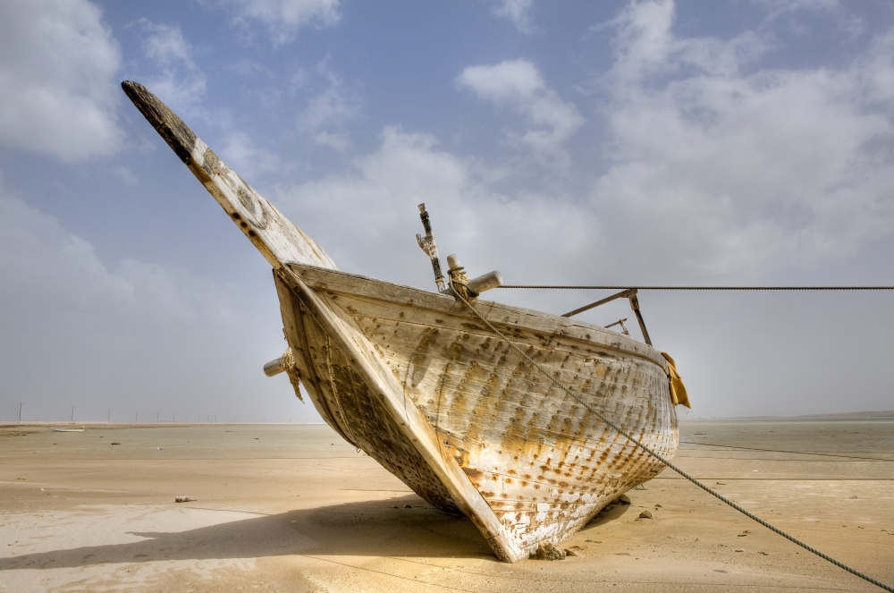 Abandoned Dhow On Beach - Ras Al Hadd Oman Poster Print, Large - 34 X 22