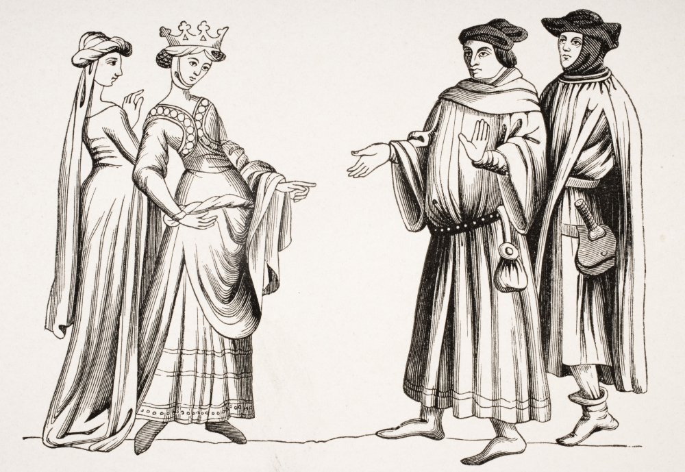 DPI1857847LARGE Noble Lady & Maid of Honour & Two Burgesses with Hoods From Miniature in Merveilles Du Monde Poster Print, Large – 34 x 24