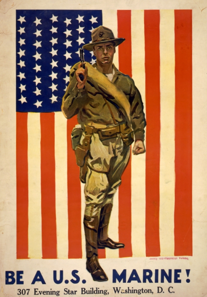 Pphpdp82533 Wwi Poster 1918 Be A U.s. Marine Poster Print By James Montgomery Flagg, 18 X 24