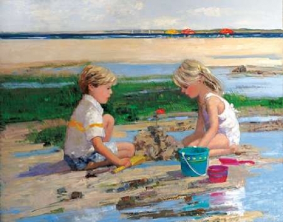 Building Sand Castles Poster Print By Sally Swatland, 22 X 28 - Large