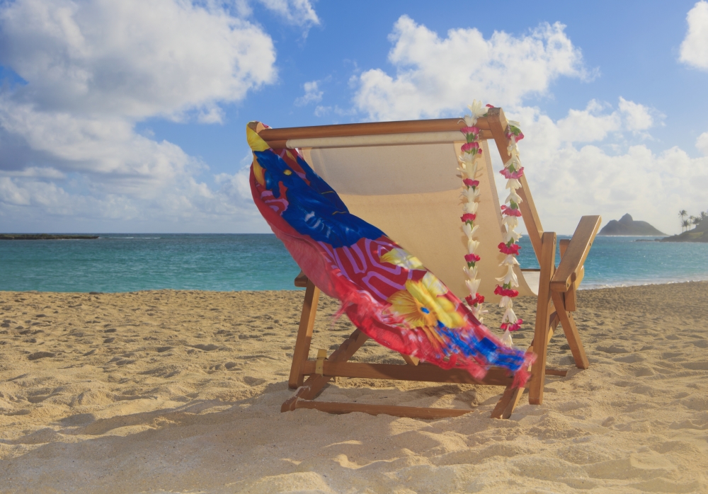 Dpi2116223 Hawaii Oahu Kailua A Lounge Chair On The White Sandy Beach Of Lanikai Poster Print, 18 X 13