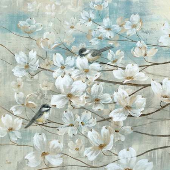 Galaxy Of Graphics Pdx14604large Chickadees & Dogwood Poster Print By Nan, 24 X 24 - Large