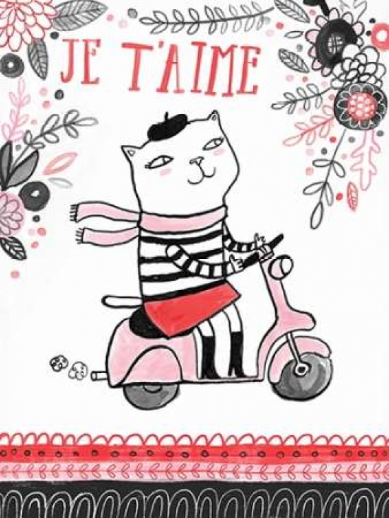 Pdxl809dsmall Cats Of Paris - Scooter Poster Print By Lauren Lowen, 9 X 12 - Small