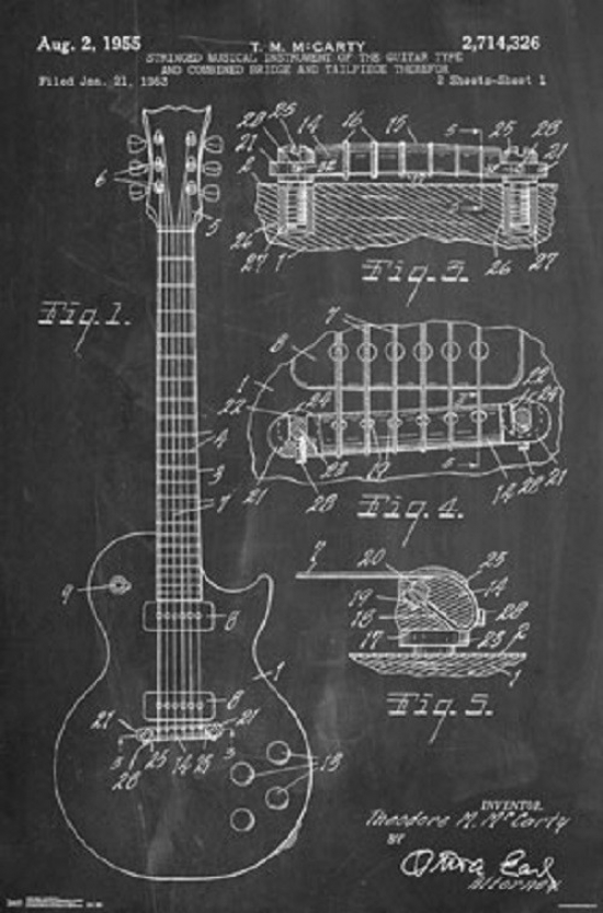 Xpe160447 Guitar Patent Diagram By Cole Borders Poster Print, 22 X 34